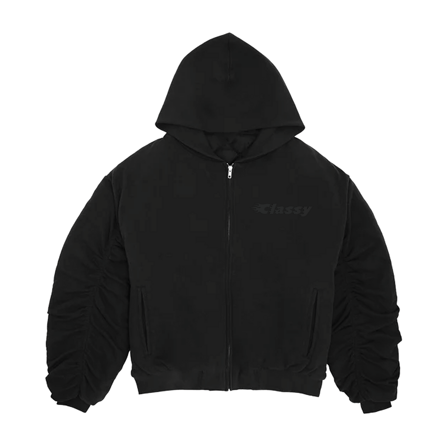 CLASSY FLEECE BOMBER ZIPUP HOODIE - BLACK