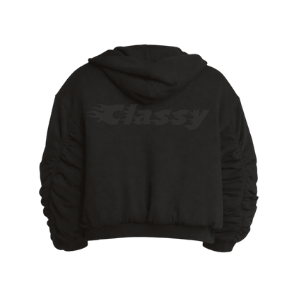 CLASSY FLEECE BOMBER ZIPUP HOODIE - BLACK