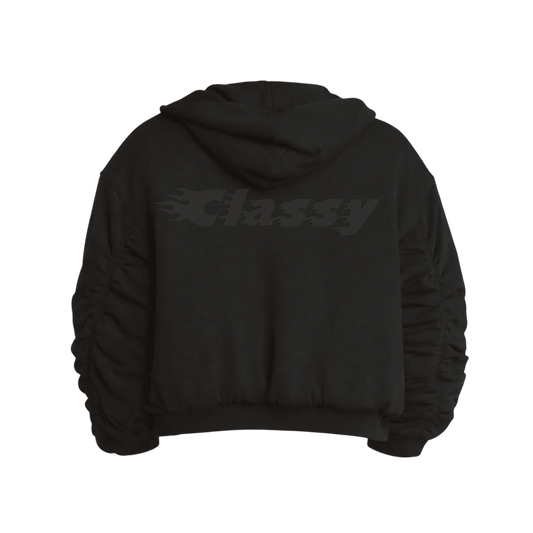 CLASSY FLEECE BOMBER ZIPUP HOODIE - BLACK