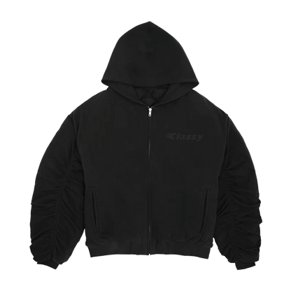 CLASSY FLEECE BOMBER ZIPUP HOODIE - BLACK